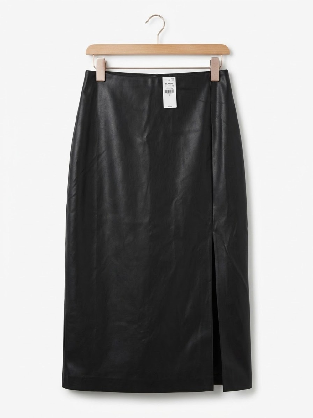 Express Black Faux Leather Midi Skirt with Side Slit